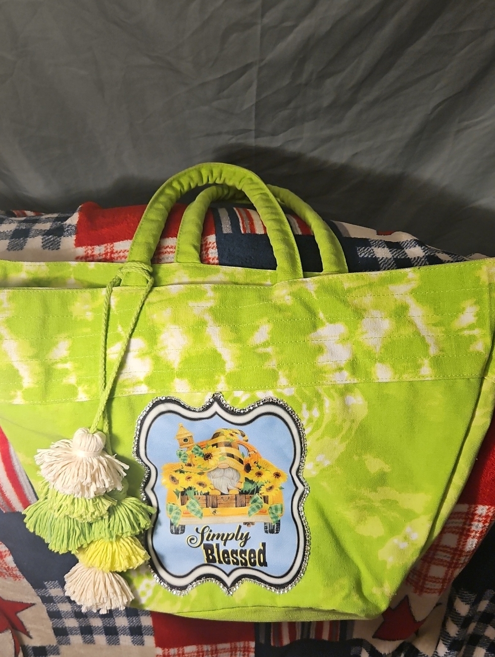 Simply Blessed Sunflower Graphic Tote - Yellow & Blue